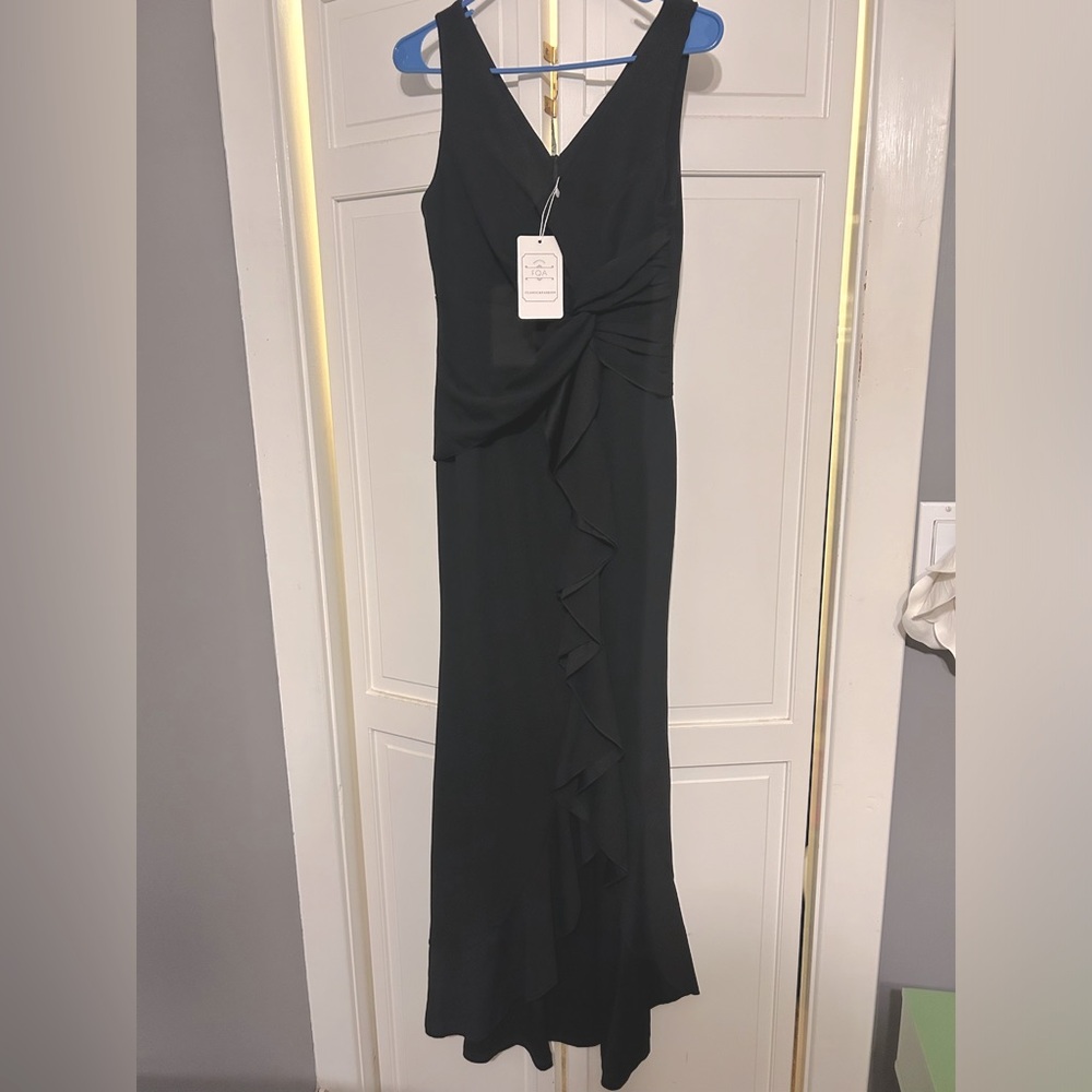 FQA Long Black Evening Gowns for Women Formal Dress V Neck Sleeveless Split Wrap